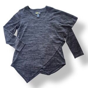 Pure Essence Women M Grey Space Dye Asymmetric Drape Tunic Top Lagenlook Stretch